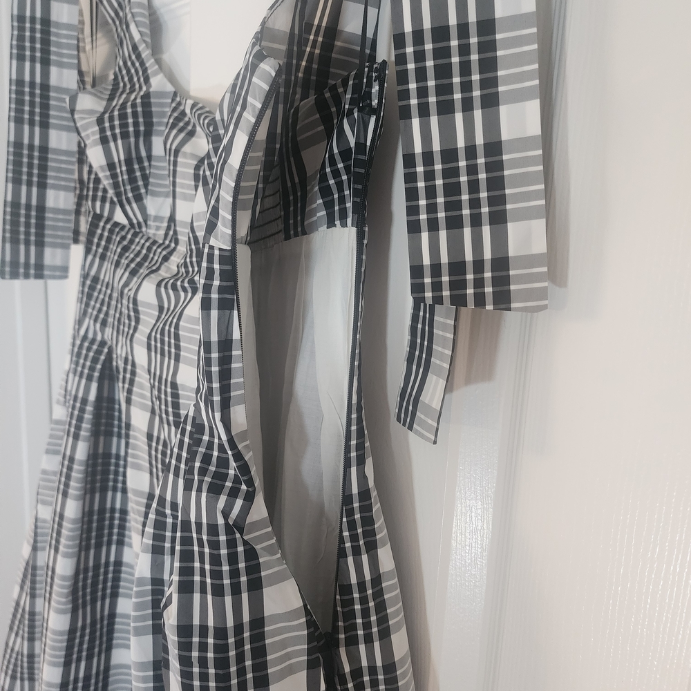 Maeve by Anthropologie Black & White Plaid Peplum A-Line Midi Dress - Size Small - Picture 11 of 11